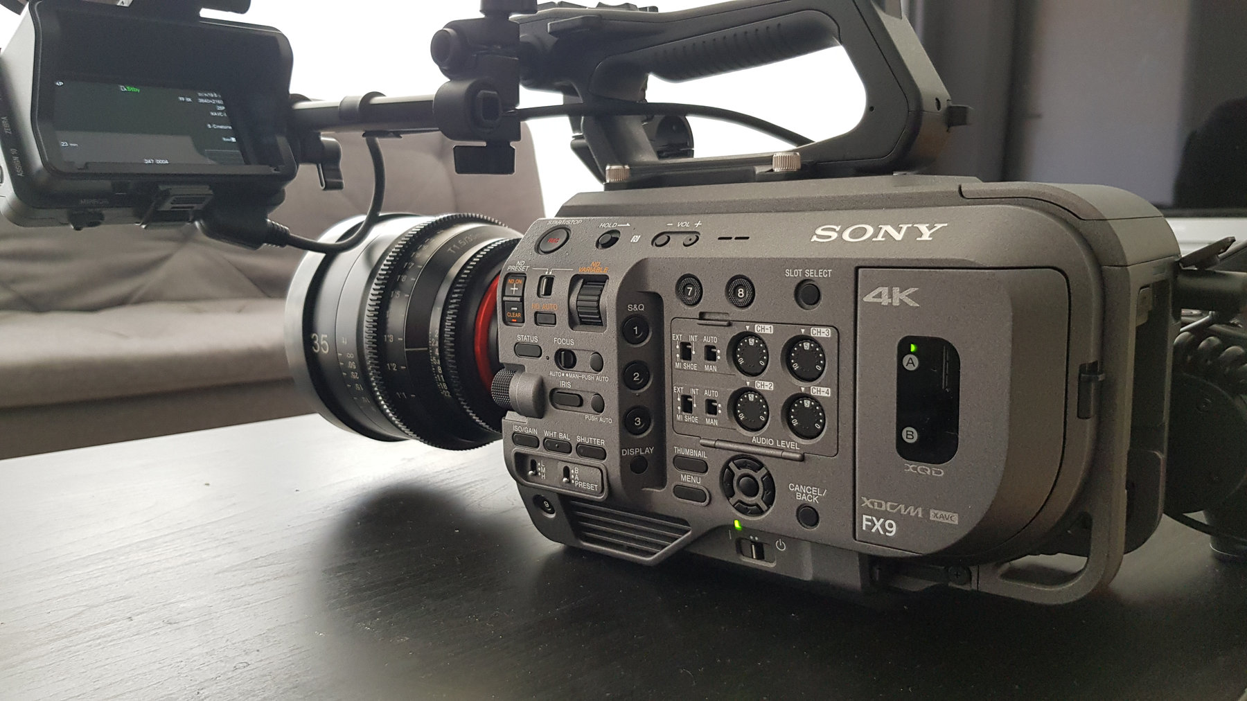 Close up of a Sony FX9 cinema camera