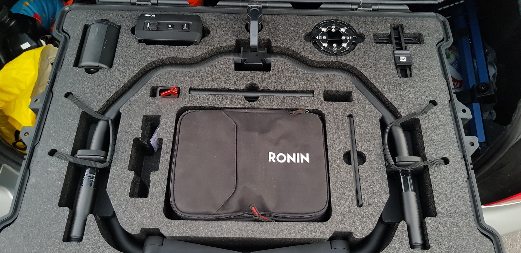 DJI Ronin gimbal packed in its foam case