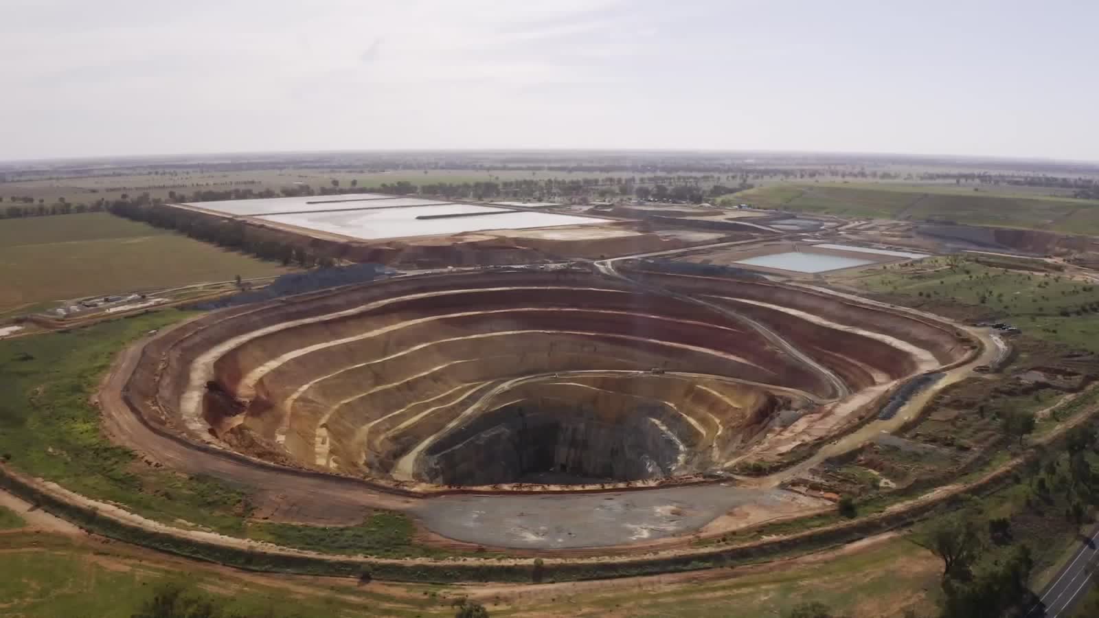 Aerial over an open cut mine site